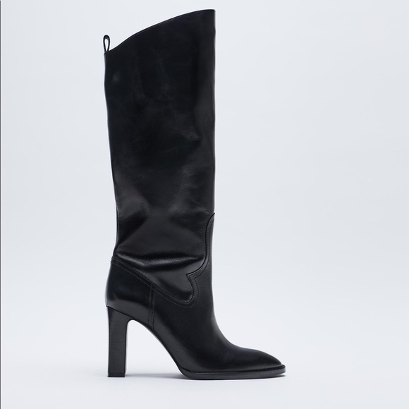 NWT. Zara Heeled Leather Boots. Size 6. - Picture 1 of 6